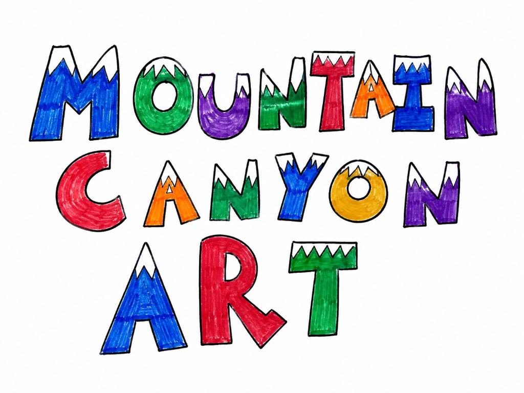 Mountain Canyon Art — hand-drawn rainbow logo with snow-capped letters